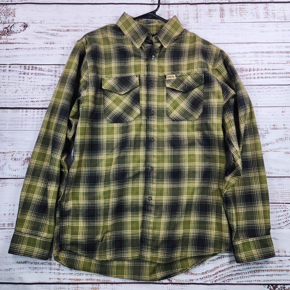 Dixxon‎ Flannel Co Action Mens Green Black Plaid D-Tech Button Up Shirt Medium
